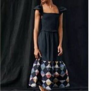 Anthropologie Black Maxi Dress with Multicolor Pattern